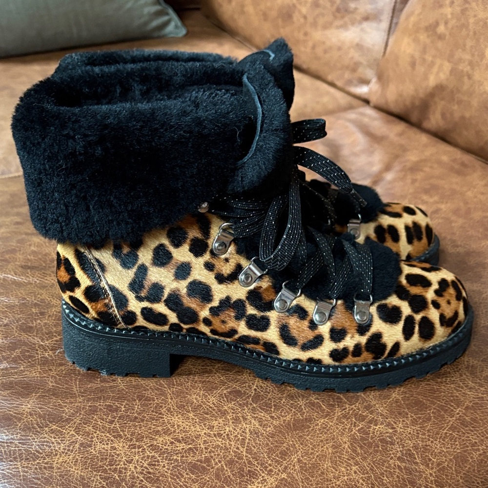 J. Crew Leopard Print Boots with Black Faux Fur
